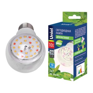 Uniel фито лампа св/д для растений A60 E27 10W 13мкмоль/с 60x110 прозр. LED-A60-10W/SPFB/E27/CL