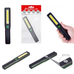 Ultraflash фонарь ручной LED16012 (3xR03) 3W(150lm) COB, до 20м, 3 реж. пласт/черный, магнит, пакет
