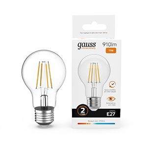 Gauss Elementary Filament ЛОН А60 Е27 11W(910lm) 2700К 105х60  прозр, стекло, нитевид 22211