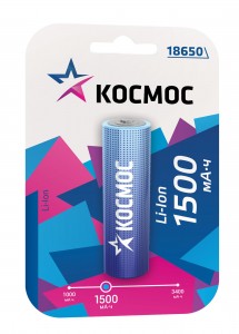 Ак-р Космос 18650 Li-ion 1500mAh 3.7V BL1 без защиты KOC18650Li-ion15UBL1