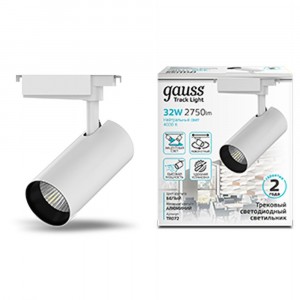 Gauss св-к св/д трековый на шинопр. 32W(2750Lm 24°) 4000K 4K 75x220 цилиндр бел линза 1-фаз TR072