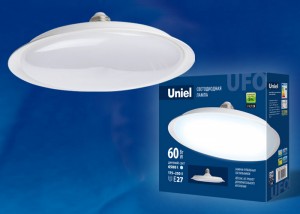 Uniel высокомощн. UFO U270 E27 60W(4800lm 120°) 6500К 6K матовая 270x80 LED-U270-60W/6500K/E27/FR