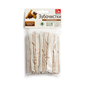Зубочистки деревянные (береза) 100шт/пачка, каждая зубочистка в инд. бум. уп, корица, 400-522 GRIFON