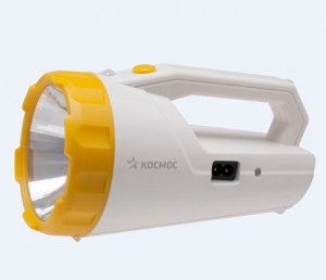 Космос фонарь-прожектор 9191LED (акк. 4V 2Ah) 1св/д 3W (220lm), жёлтый с белым пластик
