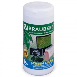 Чистящие салфетки BRAUBERG "Screen Clean"в тубе 100шт для экранов мониторов и оптич. поверх. 510122