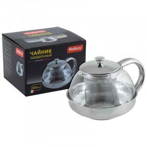 Чайник заварочный 600мл, стекло/нерж.сталь, фильтр нерж сталь, Menta-600, 910110 Mallony