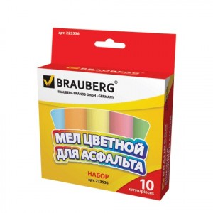 Мел цветной BRAUBERG набор 10шт., д/рисования на асфальте, круглый, 223556