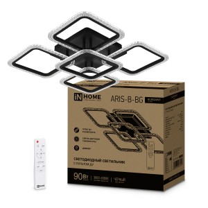 ASD/inHome св-к св/д упр ELEGANT ARIS-B-ВG 90W(7000lm) 2-4-6K 600х600х110 ПУ черный IN HOME