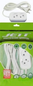 Jett  сет. удл. ПВС 2х0.75 2 роз.  3 м 10А белый РС-2