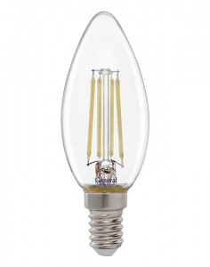 General свеча E14 12W 4500K 4K 35x98 филамент (нитевидная) прозр. GLDEN-CS-12-230-E14-4500 650009
