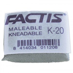Ластик-клячка FACTIS K 20 (Испания), 37х29х10 мм, серый, прямоугольный, супермягкий, натуральный кау