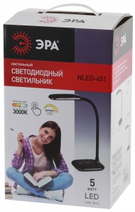 ЭРА NLED-451 св-к настольный св/д 5W 3K гибкий, сенсор, диммер, черный NLED-451-5W-BK 1740