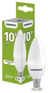 IEK GENERICA свеча C35 E14 10W(1000lm) 4000K 4K 37x100 матов.  LL-C35-10-230-40-E14-G