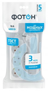 ФОТОН сет. удл. ПВС 3х1 3 роз.  3 м 16А белый, земля (корпус-PP,UV,ударопроч.,негорюч.) 16-33Е 11848