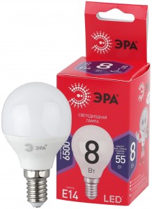 ЭРА ECO шар P45 E14 8W(640lm) 6500K 6K 80х45 P45-8W-865-E14 6397