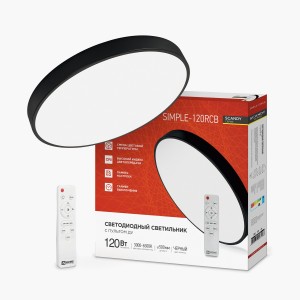 "ASD/InHome св-к св/д упр. 120W(9600lm) 2K-4K-6K 500x500x50 пульт ДУ черный SCANDY SIMPLE-120RCB 712
