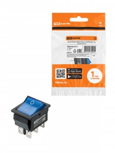 TDM выключатель клавишный KCD4-202N синий 250В, 2P, 15А, (6с), ON-ON, LED SQ0746-0170