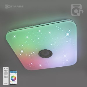 Estares св-к-люстра св/д управл. MUSIC RGB квадрат 80W(8000Lm) 2K-4K-6K 390x70 пульт ДУ хром/мат IP2