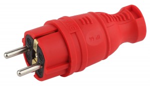 ЭРА вилка прямая каучук V8-RED 2P+PE 1х16А 220-240V красная IP44 4929 (Турция)