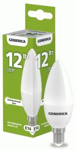 IEK GENERICA свеча C35 E14 12W(1200lm) 4000K 4K 37x100 матов.  LL-C35-12-230-40-E14-G