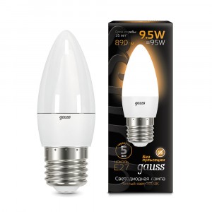 Gauss Свеча E27 9.5W(890lm) 3000K 2K 101x37 матовая, алюм./пластик 103102110