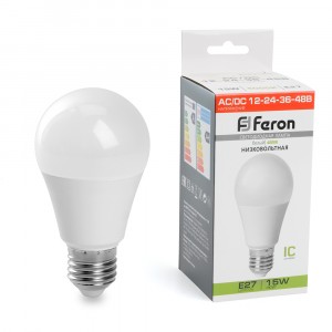 Feron лампа св/д ЛОН низковольтная A60 E27 12-48V 15W(1350lm) 4000K 4K 125x60 LB-194 48730
