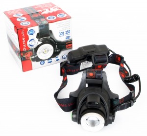 Ultraflash фонарь налобный E1336 (акк.2x18650) 2св/д 4W(300lm) 250м фокус, 4 реж/сенсор, металл/черн