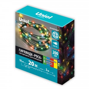 Гирлянда-нить Роса 220V ULD-S2000-200/DGA MULTI DEW 200LED разноцв. 20м провод зеленый IP20 Uniel