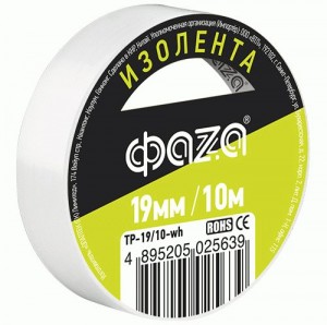 Изолента 19/10 ФАЗА белая TP-19/10 (10!)