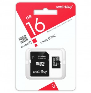 Флэш-карта (карта памяти) micro SDHC Smartbuy 16GB Сlass 10 (с адаптером SD)LE (SB16GBSDCL10-01LE)
