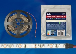 Uniel лента св/д 12V 14W/m 168LED/m 10мм IP20 ULS-M14-2835, 3000K теплый белый (интерьер) 5м, 2037