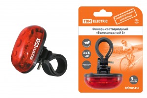 TDM фонарь велосипедный (3xR03) 3св/д 20lm/W, черн+красн/пласт, 3 режима (16!) SQ0350-0029
