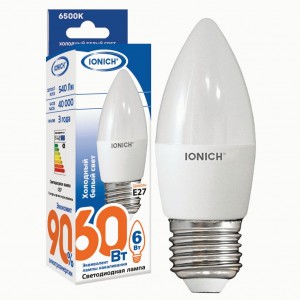 IONICH свеча C37 E27 6W(540lm) 6500К 6K 37x100 матов./пластик/алюм ILED-SMD2835-C37 1533