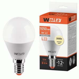 WOLTA лампа св/д Шар G45 E14 12W (1050lm) 3000K 2K 25Y45GL12E14 92х45х45