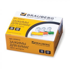 Зажимы-бульдоги д/бумаг BRAUBERG, компл. 10 шт., 25 мм, на 60 л., картонная коробка, 223512