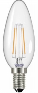 General LOFT свеча димм. C37 E14 8W 4500K 4K 35х98 филамент (нитевидная)прозр. 686800