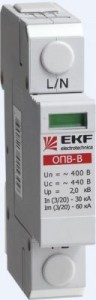EKF Ограничитель импульсных напряжений серии ОПВ-B/3P In 30кА 400В (с сигнал.)  ОПС1 (УЗИП) opv-b3