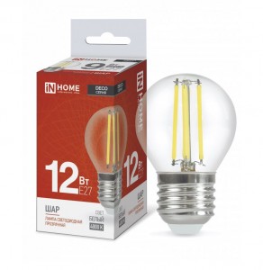 ASD/InHome лампа св/д Deco Шар P45 E27 12W(1350lm) 4000К 4K 78x45 филамент (нитевидн) прозр. 3691