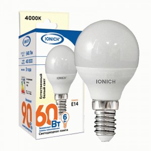 IONICH шар P45 E14 6W(540lm) 4000К 4K 45x80 матов./пластик/алюм ILED-SMD2835-P45 1547