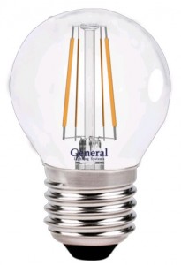 General шар P45 E27 7W 4500K 4K 45x76 филамент (нитевидная), прозр. 648100