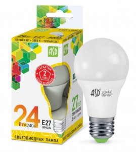 ASD standard ЛОН A65 E27 24W(2160lm) 3000К 2K 135x65 пластик/алюм  4265