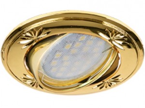 Ecola DL21 MR16 GU5.3 св-к литой поворот.гравирЧетыре цветка Золото 23x84 FL1615EFY
