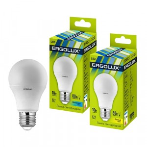 Ergolux ЛОН A60 E27 10W(840lm 270°) 3000K 2K матовая 110x60 пластик/алюм. LED-A60-10W-E27-3K