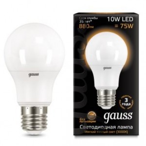 Gauss ЛОН A60 E27 10W(880 lm) 2700K 2K 60х110 матовая, пластик/алюм. 102502110