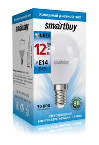 Smartbuy шар P45 E14 12W(960lm) 6000К 6К 45х86 матовая пластик SBL-P45-12-60K-E14