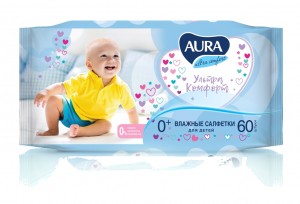 Влажные салфетки для детей 60шт/уп. AURA ULTRA COMFORT (Коттон Клаб)арт.8106