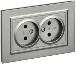 IEK BRITE роз. СУ 2 мест. 10А сталь РС12-2-БрС BR-R20-10-K46-F