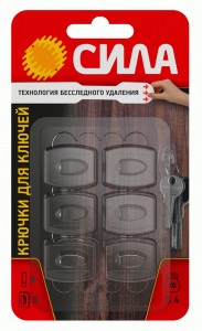 СИЛА Крючок д/ключей 6шт, 8 сменн. полосок, до 400г, бесследн. удаление, прозрач. SCH-K20-T6 60137