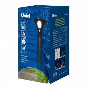 Uniel св-к на солн.батарее 1LED(50lm) 6000K h=63см с датч. движ, пласт/черный USL-F-169/PT630 SENSOR