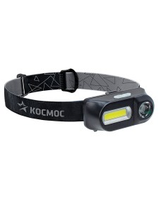 Космос фонарь налобный H3WDLith (лит.акк.3,7V1,2Ah) 1св/д XPE 3W+COB 3W,180lm+180lm з/у micro USB